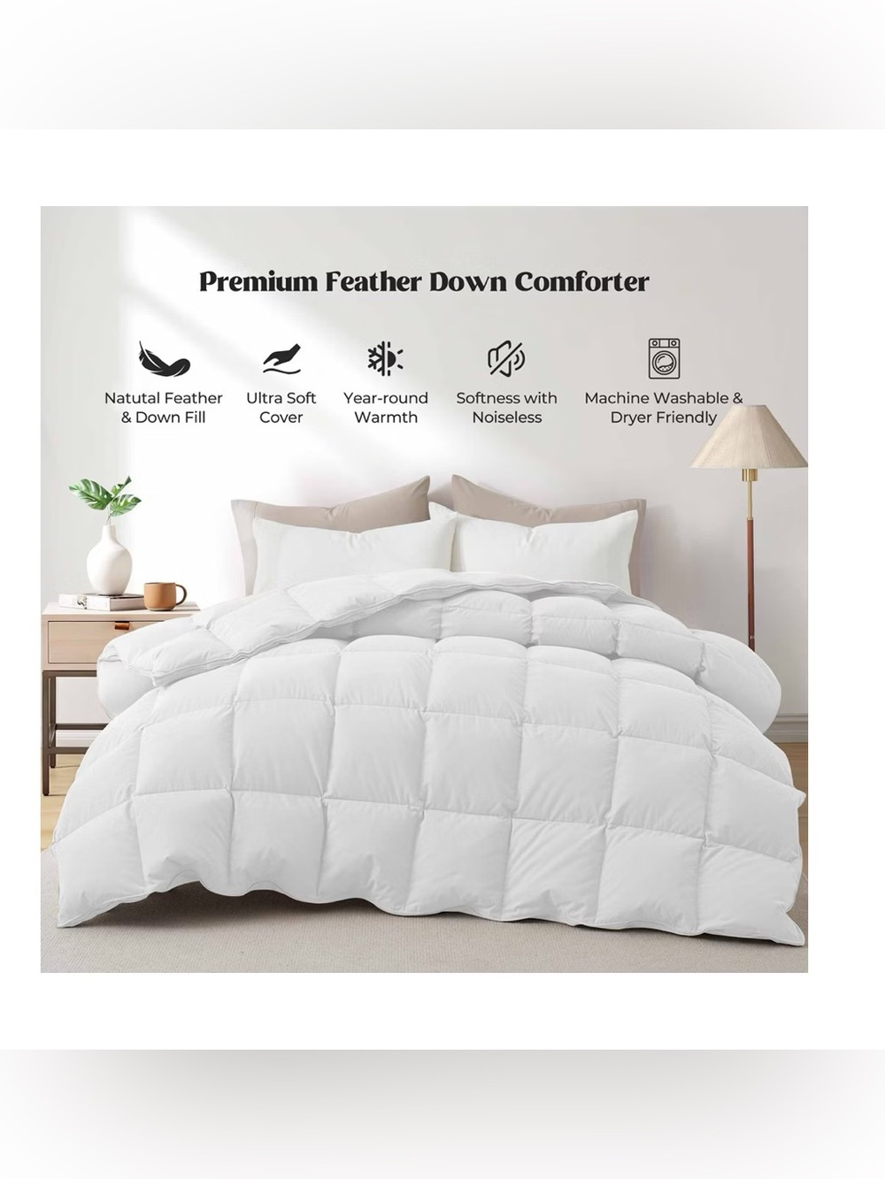 Peace Nest White Down Comforter Duvet Insert 68”x90” goose feathers and down
